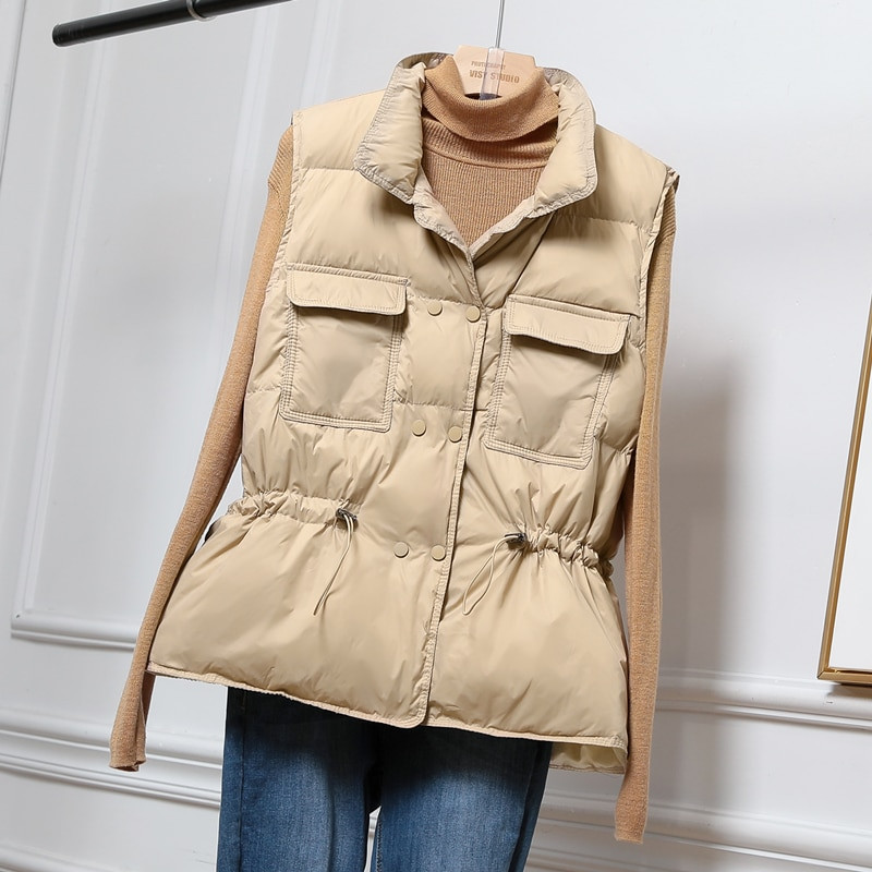 Zimski puhasti prsluk Ženska kratka jakna bez rukava Lagani prsluk topliji za tijelo Ženska bijela jakna vjetrovka Punji kaput