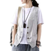 Idopy sieviešu lina kokvilnas veste biznesa formā, jauka, 3 pogām veste Elegants bezpiedurkņu mētelis virsdrēbju topi dāmām