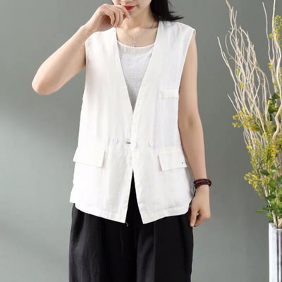 Idopy sieviešu lina kokvilnas veste biznesa formā, jauka, 3 pogām veste Elegants bezpiedurkņu mētelis virsdrēbju topi dāmām