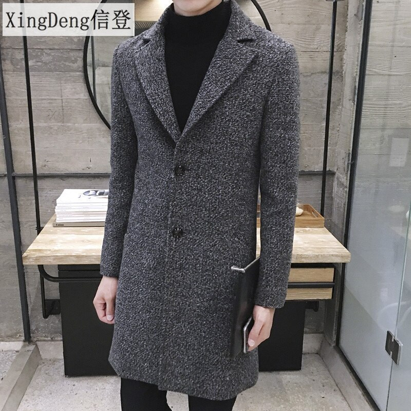 Vīriešu gari ikdienas mēteļi Vīriešu bieza vilna tranšeja apkakle Pavasara rudens mētelis Liela izmēra 5XL modes silts mētelis