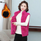Divpusējas rudens ziemas žaketes ikdienas veste bez piedurknēm jaka Biezs mētelis Lielizmēra 4XL mākslīgā koraļļu vilnas plīša sieviešu veste