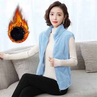 Divpusējas rudens ziemas žaketes ikdienas veste bez piedurknēm jaka Biezs mētelis Lielizmēra 4XL mākslīgā koraļļu vilnas plīša sieviešu veste