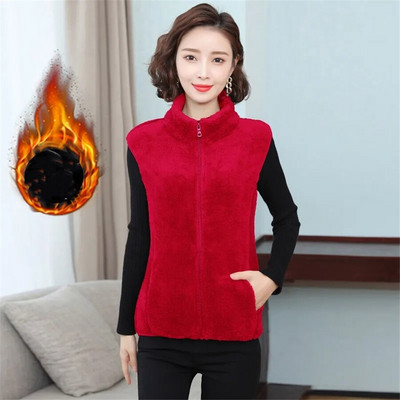 Divpusējas rudens ziemas žaketes ikdienas veste bez piedurknēm jaka Biezs mētelis Lielizmēra 4XL mākslīgā koraļļu vilnas plīša sieviešu veste