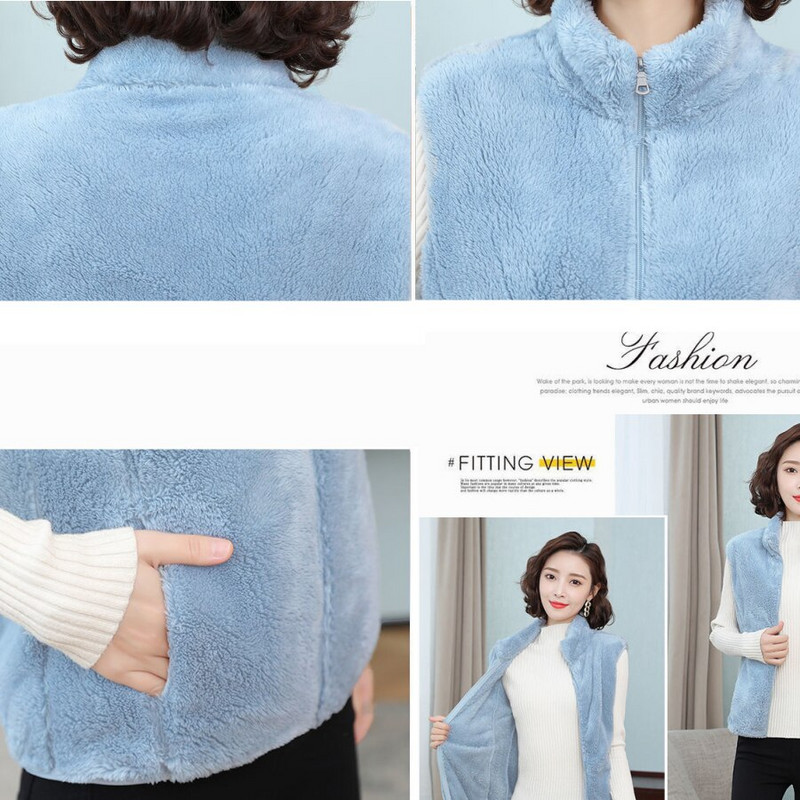 Divpusējas rudens ziemas žaketes ikdienas veste bez piedurknēm jaka Biezs mētelis Lielizmēra 4XL mākslīgā koraļļu vilnas plīša sieviešu veste