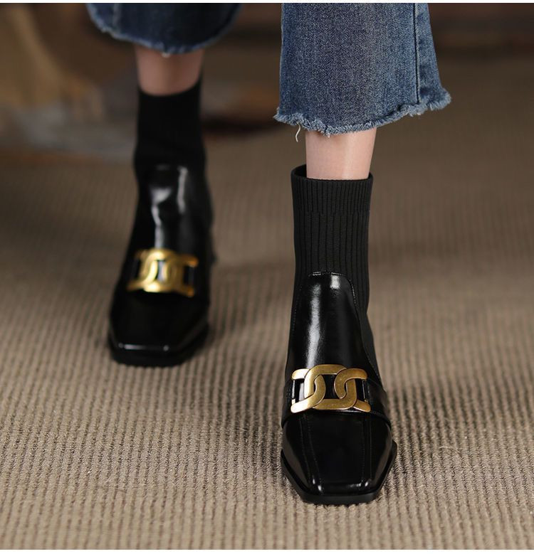 2021. gada jauni ziemas adīšanas sieviešu apavi Modes, grezni, vidēji papēži, silti sniega zābaki Chelsea Goth potītes, biezi zeķu zābaki Mujer Zapatos