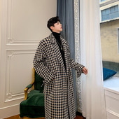 2022 Φθινόπωρο Αγγλίας στυλ μακριάς τομής Houndstooth καρό ανδρικό καμπαρντένιο casual χαλαρό πλέγμα Ανδρικά παλτό Ανεμοδαρμένα παλτό M-XL
