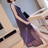 Ljetni pleteni prsluk Ženska odjeća Kaput srednje dužine Chaleco Mujer široki kardigan bez rukava Ležeran jednobojni prsluk