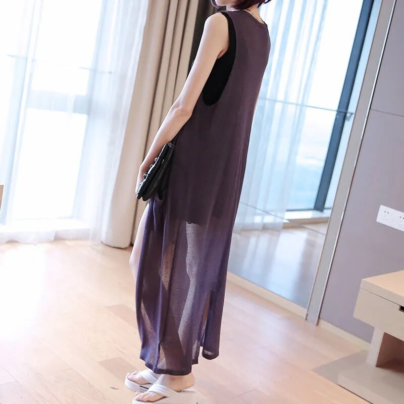 Ljetni pleteni prsluk Ženska odjeća Kaput srednje dužine Chaleco Mujer široki kardigan bez rukava Ležeran jednobojni prsluk