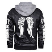 Férfi motoros motoros dzsekik The Walking Dead Daryl Dixon Angle Wings Print PU bőrkabát Őszi téli kapucnis felöltő S-5X