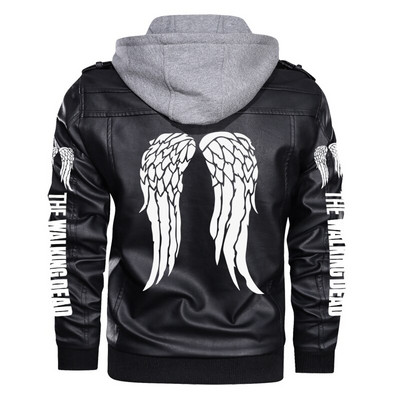 Férfi motoros motoros dzsekik The Walking Dead Daryl Dixon Angle Wings Print PU bőrkabát Őszi téli kapucnis felöltő S-5X