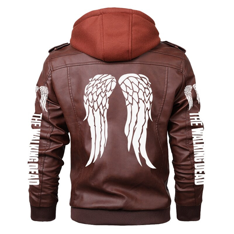 Férfi motoros motoros dzsekik The Walking Dead Daryl Dixon Angle Wings Print PU bőrkabát Őszi téli kapucnis felöltő S-5X