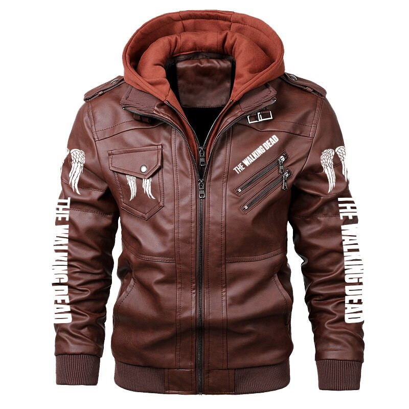 Férfi motoros motoros dzsekik The Walking Dead Daryl Dixon Angle Wings Print PU bőrkabát Őszi téli kapucnis felöltő S-5X