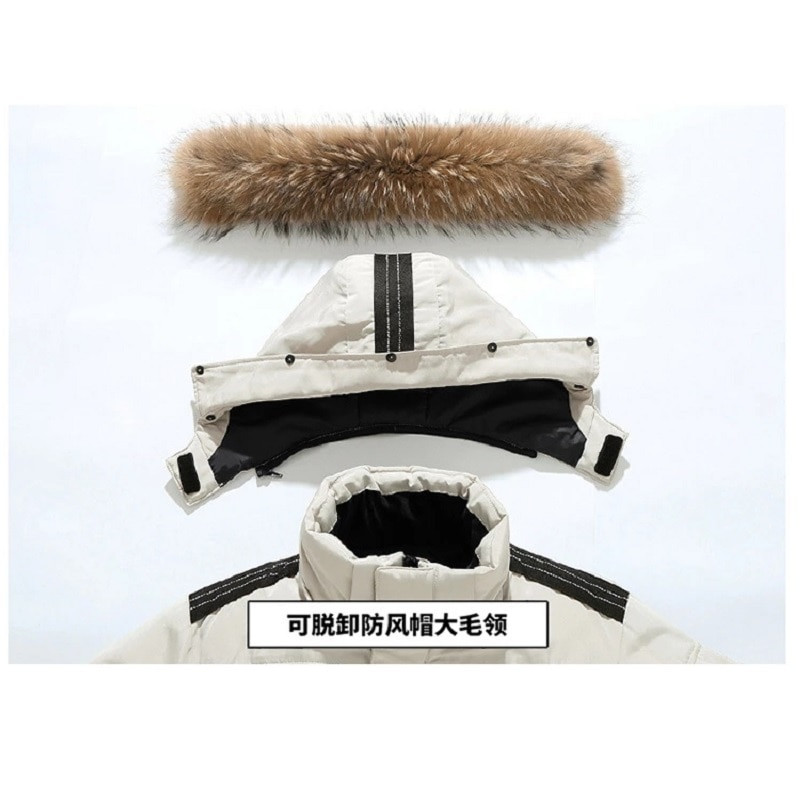 Vīriešu ziemas dūnu jaka mētelis vīriešu kažokādas apkakle, bieza balta pīļu dūnu jaka pret vēju silts ikdienas apģērbs virsdrēbes