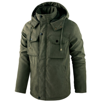 Parkas Ανδρικά μπουφάν με κουκούλα Thicken Fleece Lined Jacket με πολλές τσέπες Εξωτερικά παλτό Ανδρικά στρατιωτικά μπουφάν σε συν μέγεθος