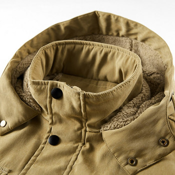 Parkas Ανδρικά μπουφάν με κουκούλα Thicken Fleece Lined Jacket με πολλές τσέπες Εξωτερικά παλτό Ανδρικά στρατιωτικά μπουφάν σε συν μέγεθος