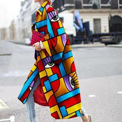 Καμπαρντίνες Γυναικείο παλτό αντιανεμικό φθινόπωρο Χειμώνας 2021 Νέο μακρυμάνικο παλτό τρομπέτας τύπωμα χαλαρό casual αντιανεμικό