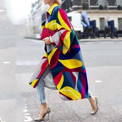 Trenčmēteļi Sieviešu vējjakas mētelis 2021. gada rudens ziema, jauns trompetes mēteļa apdruka ar garām piedurknēm, brīva ikdienas vējjaka