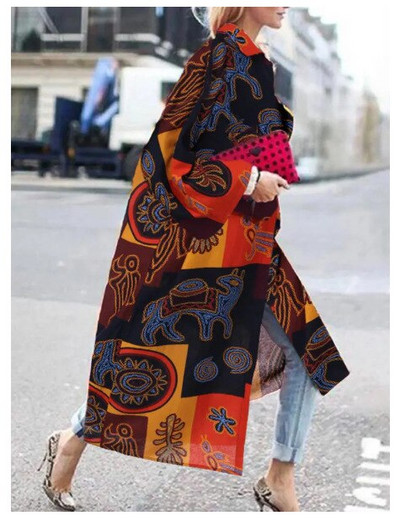 Trenčmēteļi Sieviešu vējjakas mētelis 2021. gada rudens ziema, jauns trompetes mēteļa apdruka ar garām piedurknēm, brīva ikdienas vējjaka