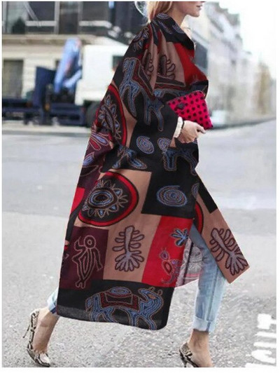 Trenčmēteļi Sieviešu vējjakas mētelis 2021. gada rudens ziema, jauns trompetes mēteļa apdruka ar garām piedurknēm, brīva ikdienas vējjaka