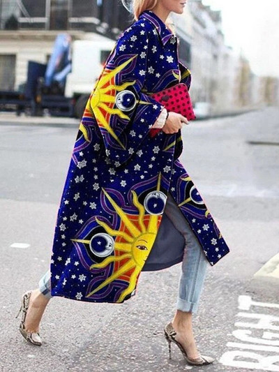 Trenčmēteļi Sieviešu vējjakas mētelis 2021. gada rudens ziema, jauns trompetes mēteļa apdruka ar garām piedurknēm, brīva ikdienas vējjaka