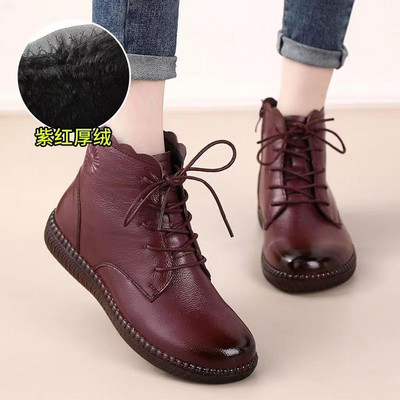 Ikdienas mežģīņu zābaki Sieviešu apavi pavasara rudens Oksfordas apavi Plakani ādas apavi Sieviešu īsi plīša zābaki Melni zābaki ar rāvējslēdzēju