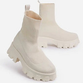Sieviešu zābaki balti platformas zābaki ziemai rudens Botas Femininas zeķes potītes zābaki platformas apavi Sieviešu papēži Botines Mujer