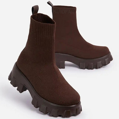 Sieviešu zābaki balti platformas zābaki ziemai rudens Botas Femininas zeķes potītes zābaki platformas apavi Sieviešu papēži Botines Mujer