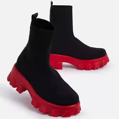 Sieviešu zābaki balti platformas zābaki ziemai rudens Botas Femininas zeķes potītes zābaki platformas apavi Sieviešu papēži Botines Mujer