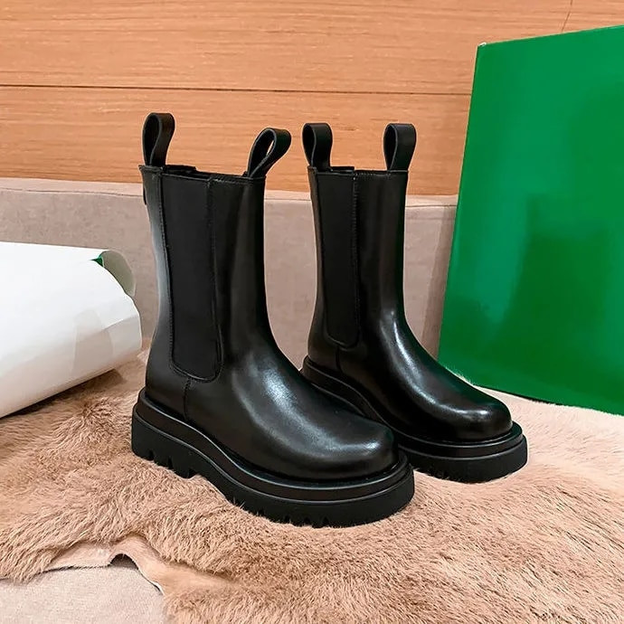 Pofulove Krznene čizme Ženske zimske cipele Chelsea čizme Crne kožne čizme Plišane tople cipele na platformu Debele cipele Modni dizajner Botas