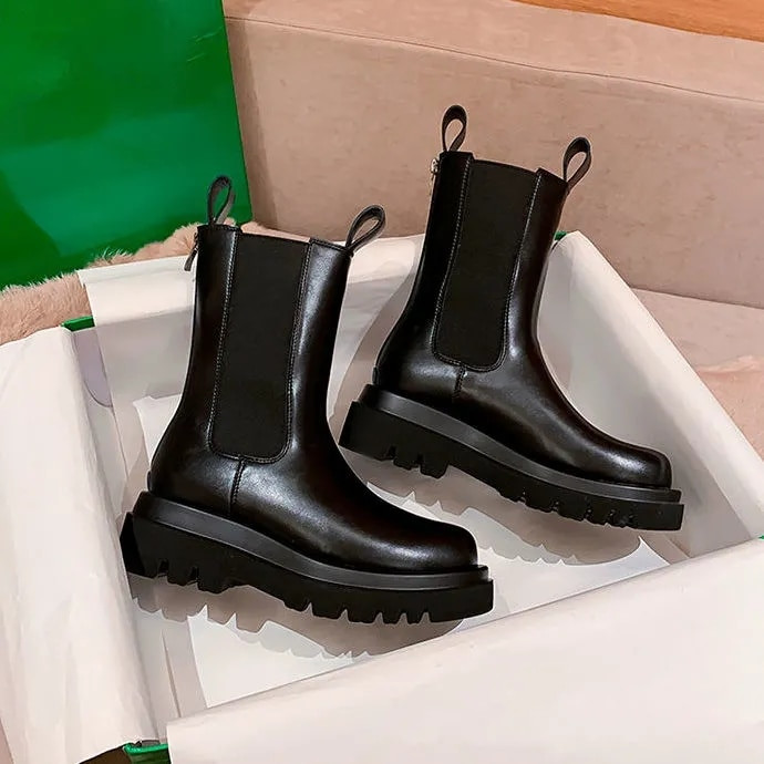 Pofulove Krznene čizme Ženske zimske cipele Chelsea čizme Crne kožne čizme Plišane tople cipele na platformu Debele cipele Modni dizajner Botas