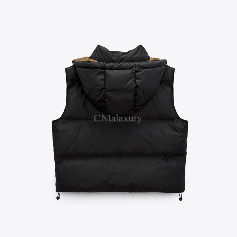 CNlaxury rudens ziemas sieviete, melna kokvilnas veste ar kapuci, ikdienas veste bezpiedurknēm, krāsaina bloka veste, vienkārša rāvējslēdzēja augšdaļa, sieviešu kabata