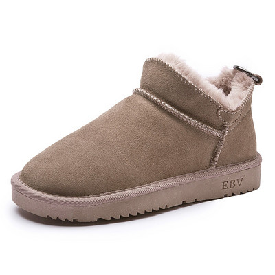 Sieviešu ziemas sniega zābaki Plus samta siltums, neslīdoši apavi sievietēm ārā, jauni plīša puszābaki sievietēm ar plakanu apakšu