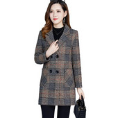 Kaput od mješavine vune Ženska jesensko-zimska jakna NOVO Karirane jakne s dvostrukim kopčanjem srednje dužine Elegantna ženska gornja odjeća od vune 5XL