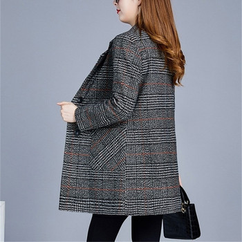 Wool Blend Coat Γυναικείο φθινοπωρινό χειμωνιάτικο μπουφάν ΝΕΟ Διπλό καρό παλτό μεσαίου μήκους μπουφάν Κομψά γυναικεία μάλλινα πανωφόρια 5XL