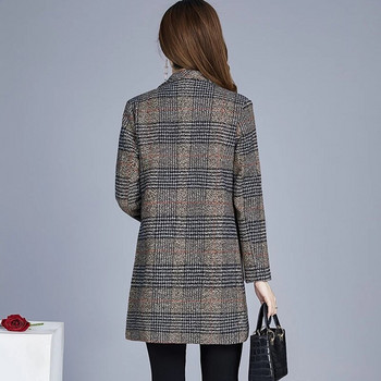 Wool Blend Coat Γυναικείο φθινοπωρινό χειμωνιάτικο μπουφάν ΝΕΟ Διπλό καρό παλτό μεσαίου μήκους μπουφάν Κομψά γυναικεία μάλλινα πανωφόρια 5XL