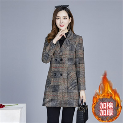 Kaput od mješavine vune Ženska jesensko-zimska jakna NOVO Karirane jakne s dvostrukim kopčanjem srednje dužine Elegantna ženska gornja odjeća od vune 5XL