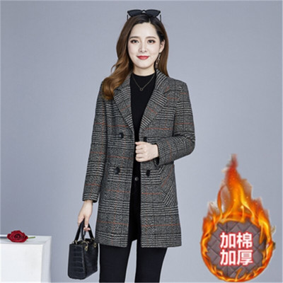 Kaput od mješavine vune Ženska jesensko-zimska jakna NOVO Karirane jakne s dvostrukim kopčanjem srednje dužine Elegantna ženska gornja odjeća od vune 5XL