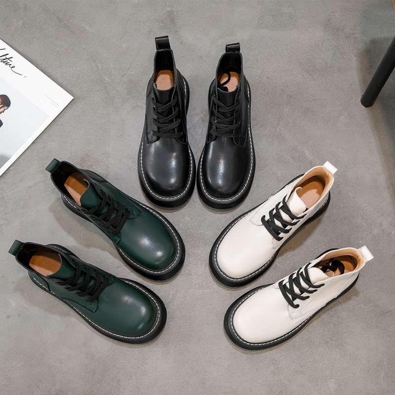 Sieviešu zābaciņi, 2022. gada jauni retro, bieza zole, britu stila sieviešu puszābaki ar lielu galvu, šņorzābaki, sieviešu martona zābaki