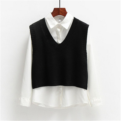 2021. gada rudens džempera veste Sieviešu korejiešu eleganta studentu džemperis ar V veida kakla izgriezumu, brīvs ikdienas adīšanas topi Virsdrēbes, veste, modes PZ3654