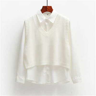 2021. gada rudens džempera veste Sieviešu korejiešu eleganta studentu džemperis ar V veida kakla izgriezumu, brīvs ikdienas adīšanas topi Virsdrēbes, veste, modes PZ3654