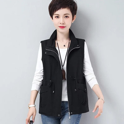 Sieviešu jostas dizaina Khaki gadījuma veste 2022. gada pavasarī, tievs viduklis, statīvs apkakle bez piedurknēm jaka Mātes oderējums Liela izmēra Chaleco Mujer