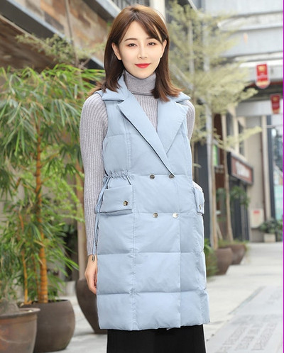 2021 Γυναικείο γιλέκο με βαμβακερή επένδυση Μεσαίου μήκους Φθινοπωρινό χειμωνιάτικο ζεστό αμάνικο τζάκετ Γιλέκο Φύλλα Εξωτερικά ρούχα Φοιτητικό γιλέκο