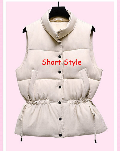 2021 Γυναικείο γιλέκο με βαμβακερή επένδυση Μεσαίου μήκους Φθινοπωρινό χειμωνιάτικο ζεστό αμάνικο τζάκετ Γιλέκο Φύλλα Εξωτερικά ρούχα Φοιτητικό γιλέκο
