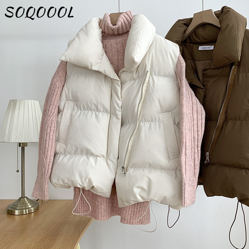 Zimski ženski prsluk Podstavljena puf jakna sa samostojećim ovratnikom i patentnim zatvaračem Kaput bez rukava Jednobojni labavi prsluk s uzicom Prsluk Kaput