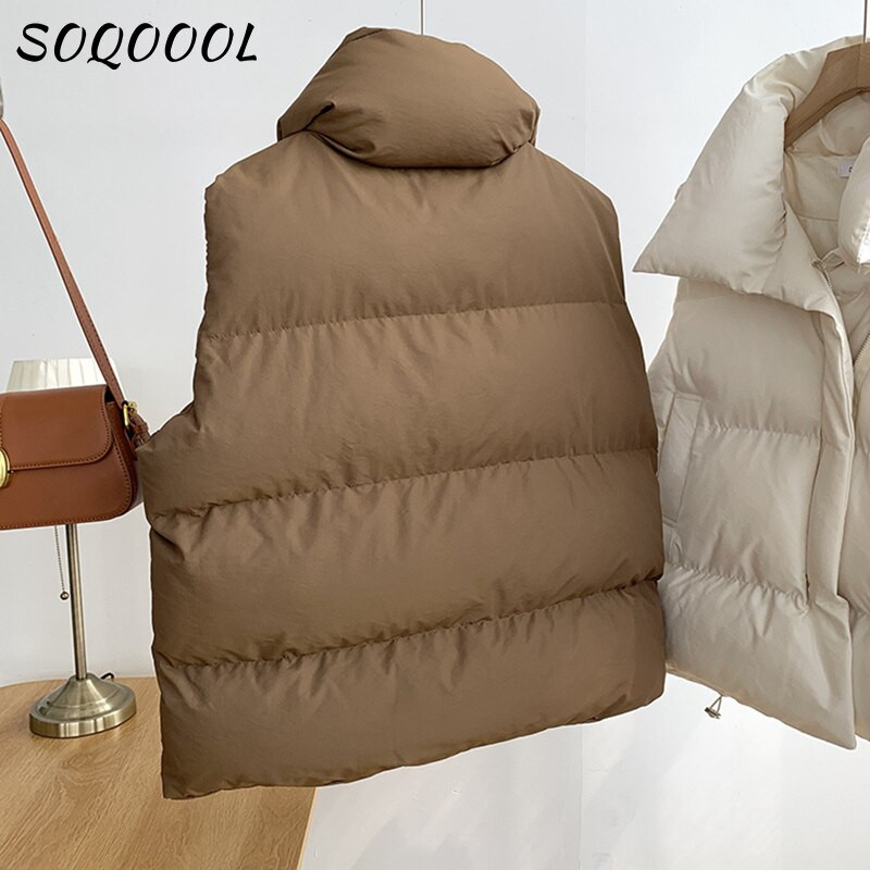 Zimski ženski prsluk Podstavljena puf jakna sa samostojećim ovratnikom i patentnim zatvaračem Kaput bez rukava Jednobojni labavi prsluk s uzicom Prsluk Kaput