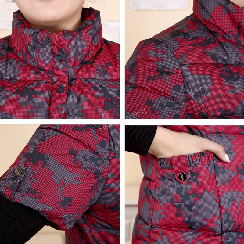 Zīmoli Kokvilnas Sieviešu Veste Ziemas Īss Virsdrēbes Veste Cieta Bieza Saglabā siltumu Puspiedurknes Jakas Maskēšanās veste Liela izmēra