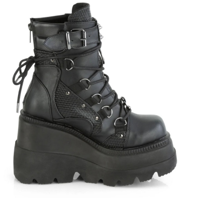 KarinLuna zīmola dizains melni gotikas stila augsti papēži melni priekšpuse ar rāvējslēdzēju potītes platformas zābaki Street Forši sieviešu ķīļi apavi