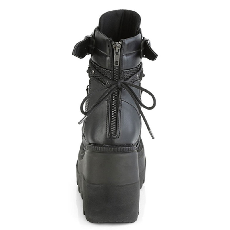 KarinLuna zīmola dizains melni gotikas stila augsti papēži melni priekšpuse ar rāvējslēdzēju potītes platformas zābaki Street Forši sieviešu ķīļi apavi