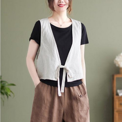 Modni elegantni prsluci za žene Ženski gornji dijelovi od lana Ljetni tanki široki prsluk 2022. Kardigan Jakna bez rukava Prsluk Ženski prsluk