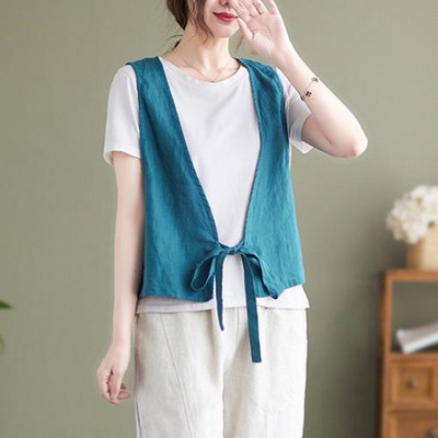 Modni elegantni prsluci za žene Ženski gornji dijelovi od lana Ljetni tanki široki prsluk 2022. Kardigan Jakna bez rukava Prsluk Ženski prsluk